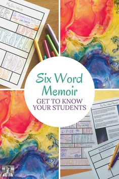 the six word memory game is shown with pencils, markers and paper on it