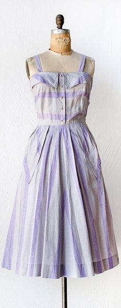 Vintage 1940s | Lavender Provence Dress Provence Dress, Lavender Provence, Vintage Clothes 1940s, 1940s Clothing, Striped Sundress, Makeup History, Fashion 1940s, Classic Clothing, Adored Vintage