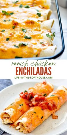 an enchiladas recipe is shown with the title in the middle and on the bottom