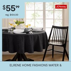 a black table cloth with white plates and glasses on it for $ 55 99 reg $ 40 00