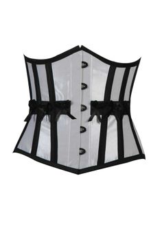 CQ- 502 White Taffeta Black Trim Authentic Steel Boned Underbust Corset