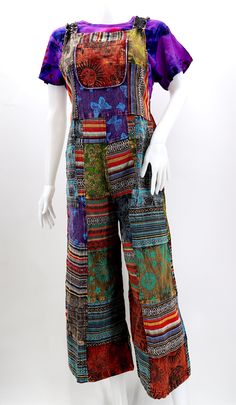 Patchwork Overalls, Patchwork Jumpsuit, Trendy Overalls, Cotton Overalls, Eco Friendly Clothing, Aztec Pattern, Contemporary Outfits, Estilo Boho, Fashion Item