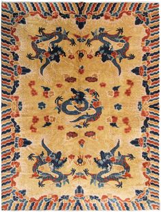 "Black Friday Sale ! Accepting offers https://antiquerugsource.etsy.com ~WELCOME TO ANTIQUE RUG SOURCE!  ~Your #1 Source for handmade Antique Rugs & Tapestries at great prices, curated by industry experts ~6th Generation antique rug shop with 48+ years of experience working with designers, private clients, dealers, and really anyone looking for a unique antique rug at a great price. ~Please message us with any questions!- We love communicating with you!  ~We offer free design consultations- Message us! We will find you the best rug for your space. ~Don't see the rug you're looking for? Let us know! Description: Antique Chinese Rug Ningshia Rare 5 Paw Dragon 1920 6'4\" x 9' 6x9 193x274cm \" This incredible rare Antique piece is a fine example of the art of ancient  Chinese. It has a magnifi Asian Rugs, Chinese Rug, Art Deco Rug, Rug Shop, Caucasian Rug, 9x12 Rug, Dragon Design, Unique Antiques, Afghan Rugs