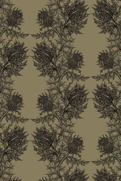 a brown and black wallpaper with plants on it's side, in the middle of