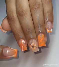 Orange Acrylic Nails, Acrylic Toe Nails, Spring Acrylic Nails, Red Acrylic Nails, Nails Design With Rhinestones, Colored Acrylic Nails, Work Nails