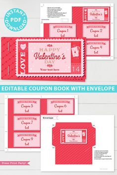 valentine coupon book with envelopes on the front and back, both in red