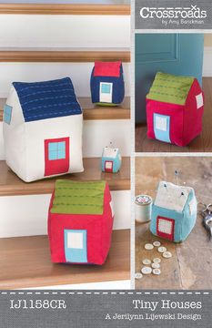 several pictures of small houses made out of fabric