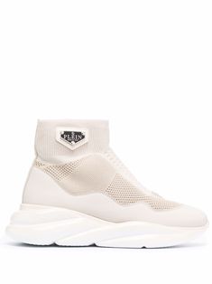 pink beige sock-style logo plaque branded insole chunky rubber sole ankle-length Philipp Plein Shoes, Beige Socks, Sock Style, Puma Fierce Sneaker, Chunky Sneakers, Philipp Plein, Fashion Socks, Pink Beige, Adidas Tubular Defiant