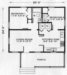 a floor plan for a small house with two bedroom and an attached living room area