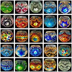 many different colored glass bowls are shown