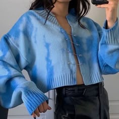 Cardigan Crop Top, Cardigan Crop, Tie Dye Long Sleeve, Autumn Fashion Casual, Crop Top Sweater, Oversized Cardigan, Looks Vintage, Cropped Sweater