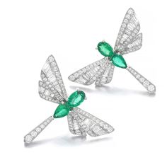 Pair of emerald and diamond earrings | The Weekly Edit: Fine Jewels | Geneva | 2020 | Sotheby's Cindy Chao, Emerald And Diamond Earrings, Haute Couture Jewelry, Insect Jewelry, Dragonfly Earrings, The Marble, Pendent Necklace, True Art, Jade Jewelry