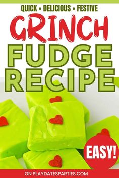 green fudge recipe for valentine's day with red hearts on it and the words easy