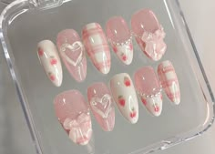 🌹Welcome to our shop on Etsy!🌹 🎀Our Dreamy Pink Press On Nails nail set on Etsy! Unique and delicately designed, this nail set will make you cute and charming.🎀 🌺 This nail sticker set gives you a professional and convenient nail experience right at home. With a series of cute heart and button designs along with lovely bride and groom images, we are committed to giving you a fresh and pure look. 🌟In particular, this nail set is decorated with outstanding 3D art patterns, creating a fashionable and sophisticated effect. We have paid special attention to creating delicate details such as daisies and berries to bring you an energetic and soothing feeling with every look. 🌺Made from high quality materials, our glued nails are extremely durable, will not break or peel so you can use them Fake Nails Designs, Makeup Tip, Cute Simple Nails, Heart Nail Art, Acrylic Press On Nails, Girly Acrylic Nails, Really Cute Nails, Pretty Gel Nails, Soft Nails