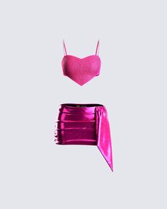 The party don’t start till you walk in wearing this iconic two-piece set 💗 With a pink heart crop top paired with a matching metallic mini skirt - this fit will turn you into the star of every occasion 💅 Edm Concert, Heart Crop Top, Metallic Mini Skirt, Baby Alive Doll Clothes, Pink Two Piece, Preformance Outfits, Spring Break Outfit