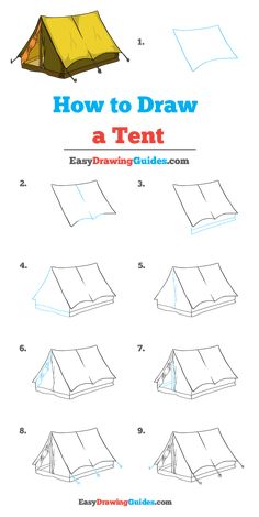 how to draw a tent for kids with easy drawing guides on the front and side