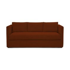 a brown couch sitting on top of a white floor