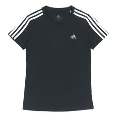 (WMNS) adidas W 3s T Sports Round Neck Short Sleeve Black T-Shirt GL0784 (Stripe/Women's) Adidas Athleisure T-shirt With Side Stripes, Adidas Sporty T-shirt With Contrast Stripes, Sporty T-shirt With Three Stripes For Sports, Sportswear T-shirt With Three Stripes For Workout, Workout T-shirt With Adidas Branding, Adidas Three Stripes Workout T-shirt, Cotton Activewear With Three Stripes For Workout, Cotton Activewear With Three Stripes For Sports Events, Cotton Activewear With Three Stripes And Crew Neck