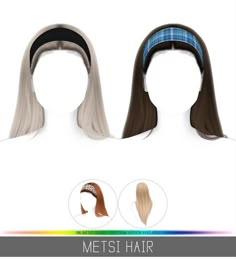 three different styles of wigs with long hair