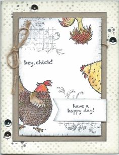 a card with a rooster and chickens on it