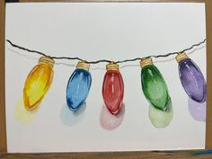 a watercolor painting of christmas lights on a string