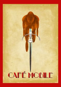 the poster for cafe mobile shows a man on a bike with a knife in his hand