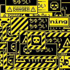 a black and yellow background with different types of traffic signs on it's sides