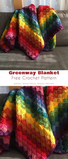 there is a crocheted blanket that has been made with the same colors as it appears