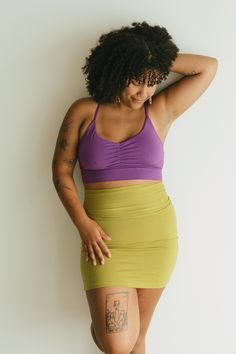 This mini skirt is a staple.  Made from a super soft organic cotton lycra blend, this skirt features a roll over waist band which can be pulled up to convert the skirt into a mini dress.  The stretchy material allows this garment  to perfectly hug your hips.  Available in a wide array of beautiful colors the mini skirt/dress is perfect all by itself or thrown over your favorite leggings! Shop the whole look: mini skirt with our reversible vinyasa top:  https://www.etsy.com/listing/521754622/viny Vestido Convertible, Throw Over, Mini Skirt Dress, Hip Ups, Hug You, Pull Ups, Stretchy Material, Crop Top, Nepal