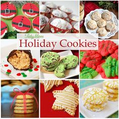 a collage of holiday cookies and desserts