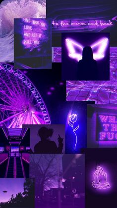 a collage of purple images with the words, i love you and all that is neon