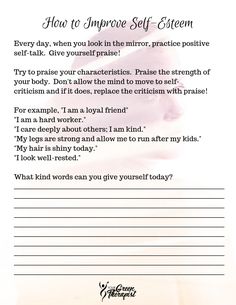 a sheet with the words how to improve self - esteem