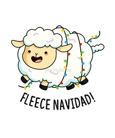 a sheep with lights around its neck and the words fleece navidad