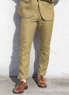 Whether heading to a summer wedding or attending a tennis match at Wimbledon, be the event's focal point with our British Khaki Linen Pants. Crafted with pure linen, our pants give you a perfect staple for your day by being comfortable and luxurious. Also, khaki color projects your strong personality to everyone. So get ready with these pairs to make an outstanding impression on others.  
 
Look Includes   British Khaki Linen Fabric  Cross Pocket  Flat Front  Two Welted Back Pockets on Trousers Formal Straight Pants For Summer, Summer Formal Straight Pants, Fitted Summer Trousers, Formal Tapered Leg Dress Pants For Summer, Formal Summer Dress Pants With Tapered Leg, Fitted Linen Straight Pants, Summer Formal Tapered Leg Dress Pants, Fitted Linen Trousers, Classic Fitted Bottoms For Summer