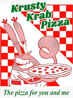 an advertisement for krispy krab pizza with a cartoon character holding a pizza