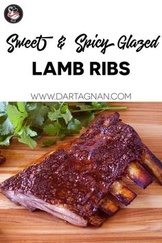 sweet and spicy glazed lamb ribs on a cutting board