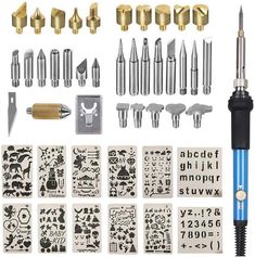 the tools needed to make tattooing are shown in this image, including drillers and stencils