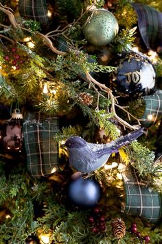 a christmas tree with ornaments hanging from it