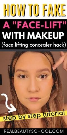 How to Fake a face-lift with makeup: Face-lift Concealer Hack Tutorial - Real Beauty School Face Contouring Tutorial, Concealer Tutorial, Facelift Makeup, Applying Concealer, Face Contouring Makeup, Round Face Makeup, Makeup Over 50, Contour Makeup Tutorial, Makeup Tips For Older Women