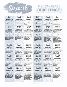 the 30 - day bible schedule for strength challenge, which is filled with daily activities