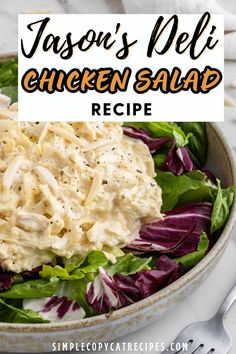 a bowl filled with chicken salad on top of a table