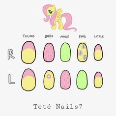 Fluttershy Nails, Mlp Nails, Black Fingernails, Nail Templates, Nail Art Idea, Concert Nails, Teen Nails, Fake Nails Designs, Kawaii Nails