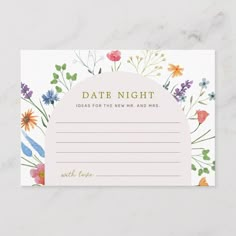 a pink card with flowers and leaves on it, reads date night ideas for the new year and more