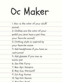 the words oc maker are written in black ink on lined paper, with an image of