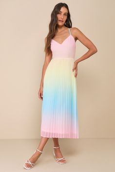 Pastel Rainbow Dress Women, Pastel Homecoming Dresses, Homecoming Dresses Flowy, Pastel Color Dress, Dresses Flowy, Casual Formal Dresses, 2024 Prom, Rainbow Pastel, Pastel Dress