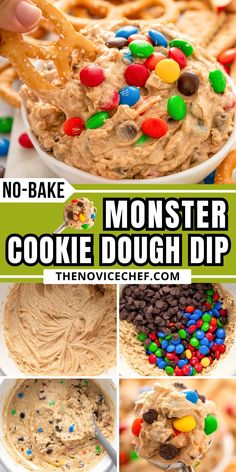 this no bake monster cookie dough dip is the perfect treat for halloween