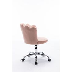 an office chair with wheels and a pink upholstered seat on a white background