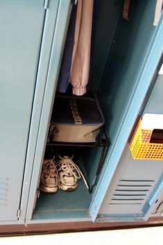 a pair of shoes is sitting in the locker