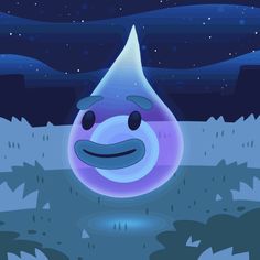 a drop of water with an emoticive face in the middle and stars in the background