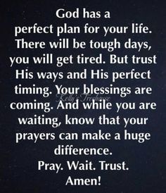 an image with the words god has a perfect plan for your life there will be tough days